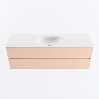 Mondiaz VICA 150cm badmeubel onderkast Rosee 2 lades. Wastafel MOON midden 1 kraangat, kleur Talc.