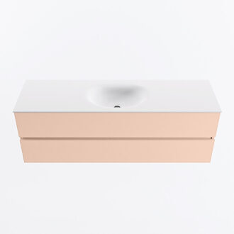 Mondiaz VICA 150cm badmeubel onderkast Rosee 2 lades. Wastafel MOON midden zonder kraangat, kleur Talc.