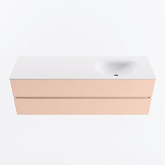 Mondiaz VICA 150cm badmeubel onderkast Rosee 2 lades. Wastafel MOON rechts zonder kraangat, kleur Talc.