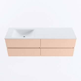 Mondiaz VICA 150cm badmeubel onderkast Rosee 4 lades. Wastafel CLOUD links zonder kraangat, kleur Talc.