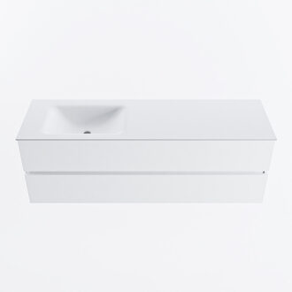 Mondiaz VICA 150cm badmeubel onderkast Talc 2 lades. Wastafel CLOUD links 1 kraangat, kleur Talc.
