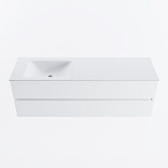 Mondiaz VICA 150cm badmeubel onderkast Talc 2 lades. Wastafel CLOUD links zonder kraangat, kleur Talc.