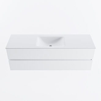 Mondiaz VICA 150cm badmeubel onderkast Talc 2 lades. Wastafel CLOUD midden zonder kraangat, kleur Talc.