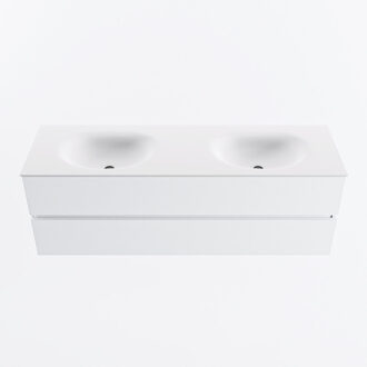 Mondiaz VICA 150cm badmeubel onderkast Talc 2 lades. Wastafel MOON dubbel zonder kraangat, kleur Talc.