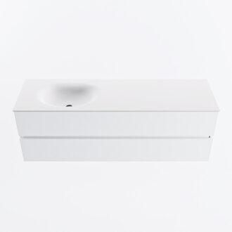 Mondiaz VICA 150cm badmeubel onderkast Talc 2 lades. Wastafel MOON links 1 kraangat, kleur Talc.