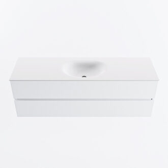 Mondiaz VICA 150cm badmeubel onderkast Talc 2 lades. Wastafel MOON midden zonder kraangat, kleur Talc.