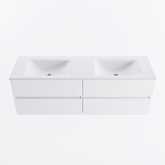 Mondiaz VICA 150cm badmeubel onderkast Talc 4 lades. Wastafel CLOUD dubbel zonder kraangat, kleur Talc.