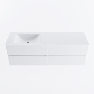 Mondiaz VICA 150cm badmeubel onderkast Talc 4 lades. Wastafel CLOUD links zonder kraangat, kleur Talc.