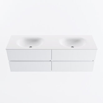 Mondiaz VICA 150cm badmeubel onderkast Talc 4 lades. Wastafel MOON dubbel 2 kraangaten, kleur Talc.