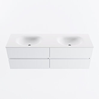 Mondiaz VICA 150cm badmeubel onderkast Talc 4 lades. Wastafel MOON dubbel zonder kraangat, kleur Talc.