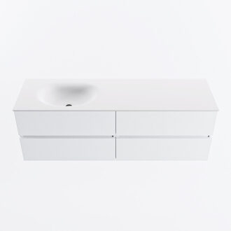 Mondiaz VICA 150cm badmeubel onderkast Talc 4 lades. Wastafel MOON links 1 kraangat, kleur Talc.