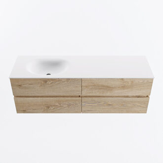 Mondiaz VICA 150cm badmeubel onderkast Washed Oak 4 lades. Wastafel MOON links 1 kraangat, kleur Talc.