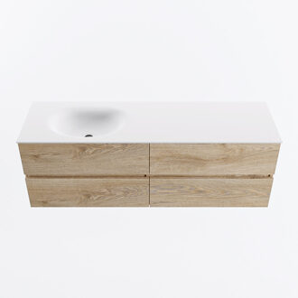 Mondiaz VICA 150cm badmeubel onderkast Washed Oak 4 lades. Wastafel MOON links zonder kraangat, kleur Talc.