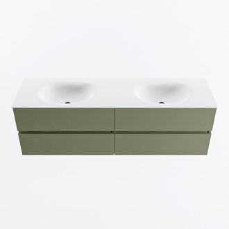 Mondiaz VICA 160cm badmeubel onderkast Army 4 lades. Wastafel MOON dubbel zonder kraangat, kleur Talc.