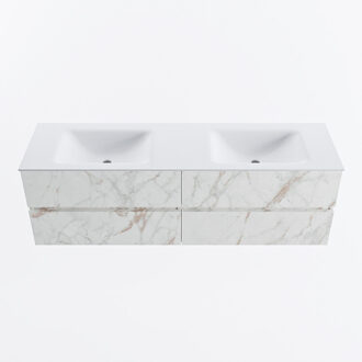 Mondiaz VICA 160cm badmeubel onderkast Carrara 4 lades. Wastafel CLOUD dubbel 2 kraangaten, kleur Talc. Cararra