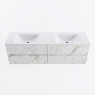 Mondiaz VICA 160cm badmeubel onderkast Carrara 4 lades. Wastafel CLOUD dubbel zonder kraangat, kleur Talc. Cararra