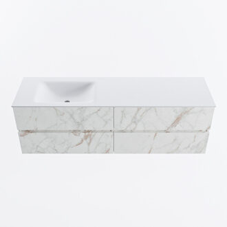 Mondiaz VICA 160cm badmeubel onderkast Carrara 4 lades. Wastafel CLOUD links 1 kraangat, kleur Talc. Cararra