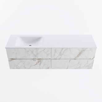 Mondiaz VICA 160cm badmeubel onderkast Carrara 4 lades. Wastafel CLOUD links zonder kraangat, kleur Talc. Cararra