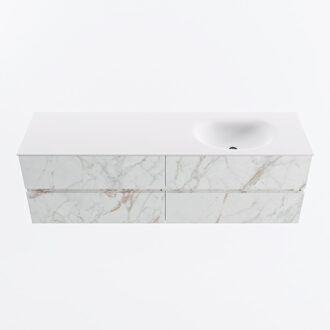 Mondiaz VICA 160cm badmeubel onderkast Carrara 4 lades. Wastafel MOON rechts 1 kraangat, kleur Talc. Cararra