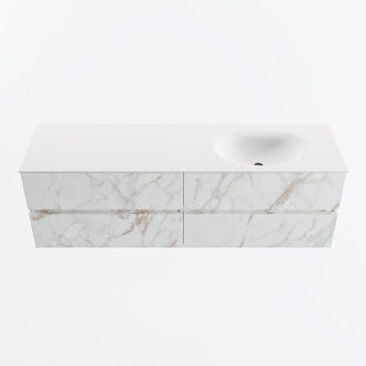 Mondiaz VICA 160cm badmeubel onderkast Carrara 4 lades. Wastafel MOON rechts zonder kraangat, kleur Talc. Cararra