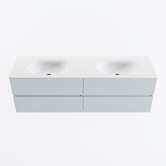 Mondiaz VICA 160cm badmeubel onderkast Clay 4 lades. Wastafel MOON dubbel zonder kraangat, kleur Talc.