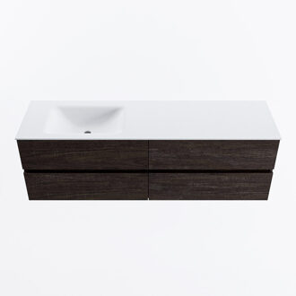 Mondiaz VICA 160cm badmeubel onderkast Dark Brown 4 lades. Wastafel CLOUD links 1 kraangat, kleur Talc.