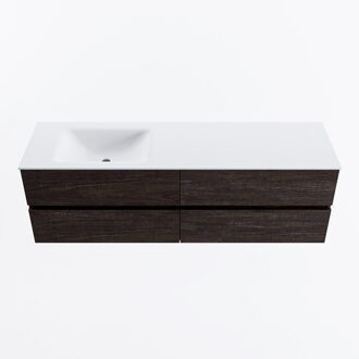 Mondiaz VICA 160cm badmeubel onderkast Dark Brown 4 lades. Wastafel CLOUD links zonder kraangat, kleur Talc.