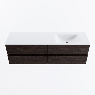 Mondiaz VICA 160cm badmeubel onderkast Dark Brown 4 lades. Wastafel CLOUD rechts 1 kraangat, kleur Talc.