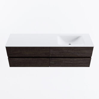 Mondiaz VICA 160cm badmeubel onderkast Dark Brown 4 lades. Wastafel CLOUD rechts zonder kraangat, kleur Talc.