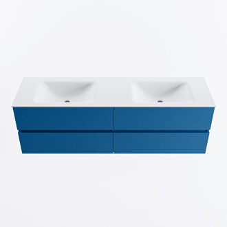 Mondiaz VICA 160cm badmeubel onderkast Jeans 4 lades. Wastafel CLOUD dubbel 2 kraangaten, kleur Talc.