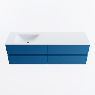 Mondiaz VICA 160cm badmeubel onderkast Jeans 4 lades. Wastafel CLOUD links zonder kraangat, kleur Talc.