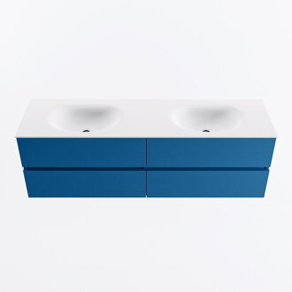 Mondiaz VICA 160cm badmeubel onderkast Jeans 4 lades. Wastafel MOON dubbel 2 kraangaten, kleur Talc.