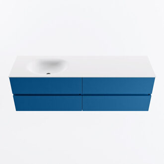 Mondiaz VICA 160cm badmeubel onderkast Jeans 4 lades. Wastafel MOON links zonder kraangat, kleur Talc.