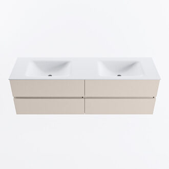 Mondiaz VICA 160cm badmeubel onderkast Linen 4 lades. Wastafel CLOUD dubbel zonder kraangat, kleur Talc.