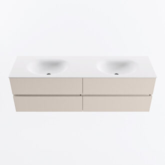Mondiaz VICA 160cm badmeubel onderkast Linen 4 lades. Wastafel MOON dubbel zonder kraangat, kleur Talc.