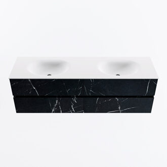 Mondiaz VICA 160cm badmeubel onderkast Marquina 4 lades. Wastafel MOON dubbel 2 kraangaten, kleur Talc.