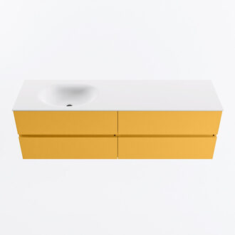 Mondiaz VICA 160cm badmeubel onderkast Ocher 4 lades. Wastafel MOON links 1 kraangat, kleur Talc.