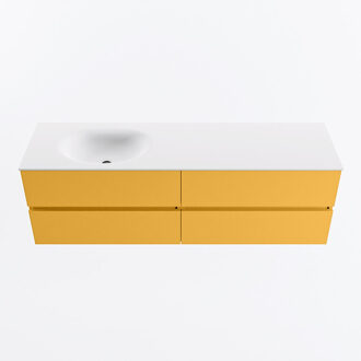 Mondiaz VICA 160cm badmeubel onderkast Ocher 4 lades. Wastafel MOON links zonder kraangat, kleur Talc.