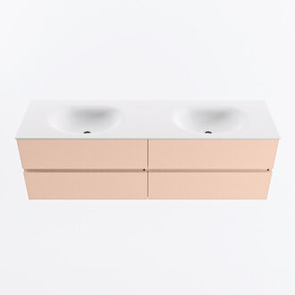 Mondiaz VICA 160cm badmeubel onderkast Rosee 4 lades. Wastafel MOON dubbel zonder kraangat, kleur Talc.