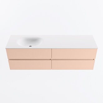 Mondiaz VICA 160cm badmeubel onderkast Rosee 4 lades. Wastafel MOON links zonder kraangat, kleur Talc.