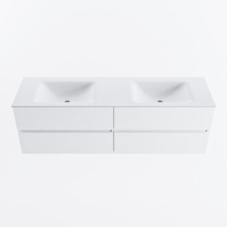 Mondiaz VICA 160cm badmeubel onderkast Talc 4 lades. Wastafel CLOUD dubbel zonder kraangat, kleur Talc.