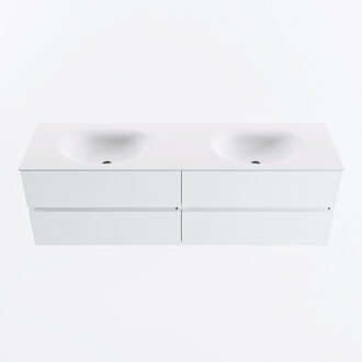 Mondiaz VICA 160cm badmeubel onderkast Talc 4 lades. Wastafel MOON dubbel 2 kraangaten, kleur Talc.