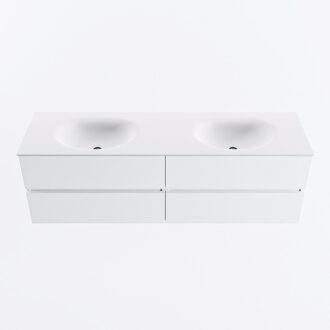 Mondiaz VICA 160cm badmeubel onderkast Talc 4 lades. Wastafel MOON dubbel zonder kraangat, kleur Talc.