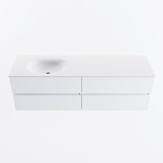 Mondiaz VICA 160cm badmeubel onderkast Talc 4 lades. Wastafel MOON links 1 kraangat, kleur Talc.