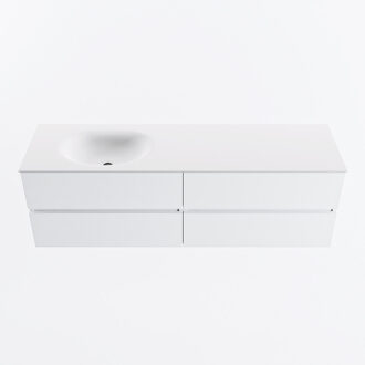 Mondiaz VICA 160cm badmeubel onderkast Talc 4 lades. Wastafel MOON links zonder kraangat, kleur Talc.