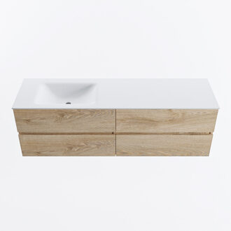 Mondiaz VICA 160cm badmeubel onderkast Washed Oak 4 lades. Wastafel CLOUD links zonder kraangat, kleur Talc.