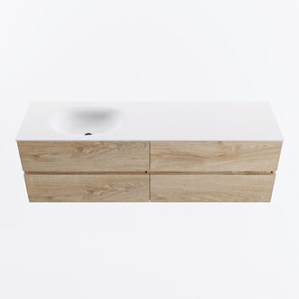 Mondiaz VICA 160cm badmeubel onderkast Washed Oak 4 lades. Wastafel MOON links 1 kraangat, kleur Talc.