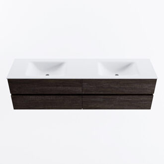 Mondiaz VICA 180cm badmeubel onderkast Dark Brown 4 lades. Wastafel CLOUD dubbel zonder kraangat, kleur Talc.