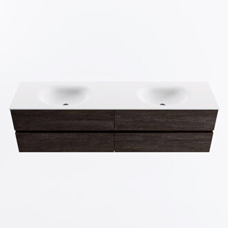 Mondiaz VICA 180cm badmeubel onderkast Dark Brown 4 lades. Wastafel MOON dubbel zonder kraangat, kleur Talc.