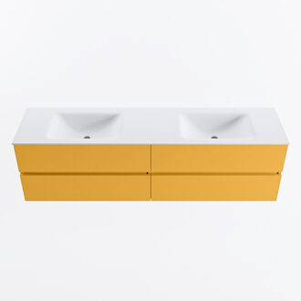 Mondiaz VICA 180cm badmeubel onderkast Ocher 4 lades. Wastafel CLOUD dubbel zonder kraangat, kleur Talc.